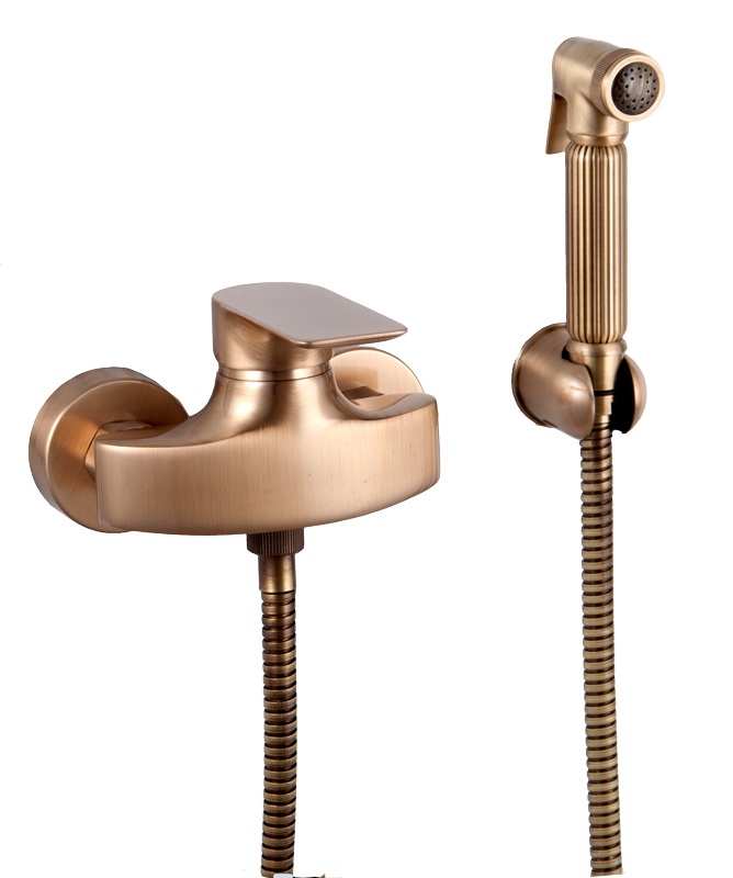 Remer Infinity Гигиенический душ со смесителем, держатель, шланг 120 см, цвет: vecchio ottone iC31RELVO