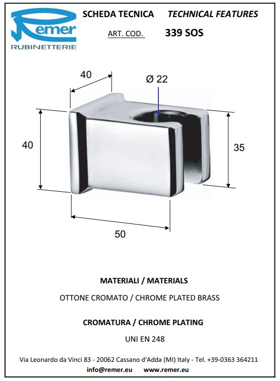 Remer Держатель ручного душа, цвет: nichel spazzolato 339SOSNP