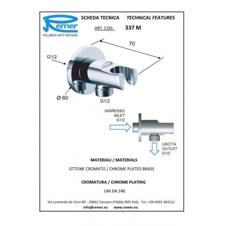 Remer Шланговое подключение с держателем душа, цвет: bianco opaco 337MBO