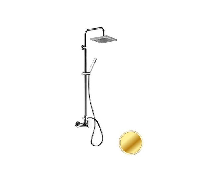Remer Energy Душевая стойка: смеситель, верхний душ 20x20 см, штанга 107 см, цвет: oro spazzolato EY37X7SS9SSBG