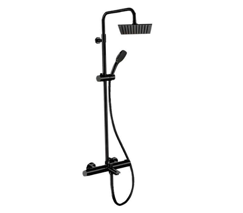 Remer Elegance Душевая стойка: термостат, верхний душ 25 см, лейка, штанга 161 см, цвет: nero opaco EQ34A8CPUFS25NO