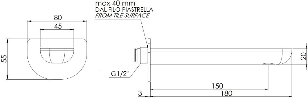 Remer Infinity Излив настенный 15 см, цвет: cromo nero spazzolato 91ICFP