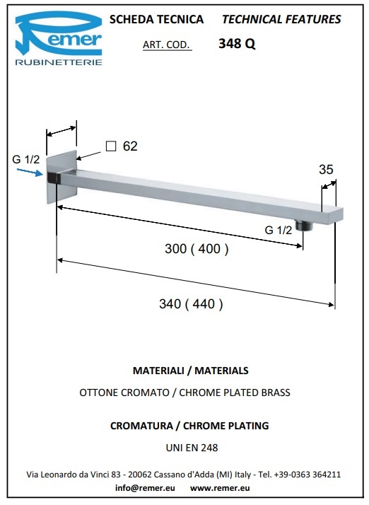 Remer Кронштейн настенный 40 см, цвет: nichel spazzolato 348Q40NP