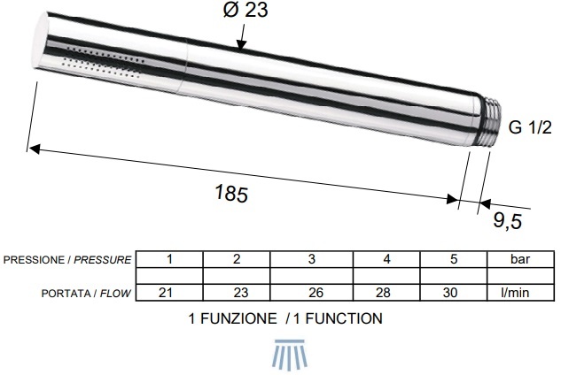 Remer Ручной душ-"палочка", 1 вид струи, цвет: nichel spazzolato opaco 317MMNPX