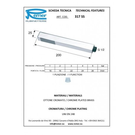 Remer Ручной душ-"палочка", 1 вид струи, цвет: nero opaco 317SSNOX