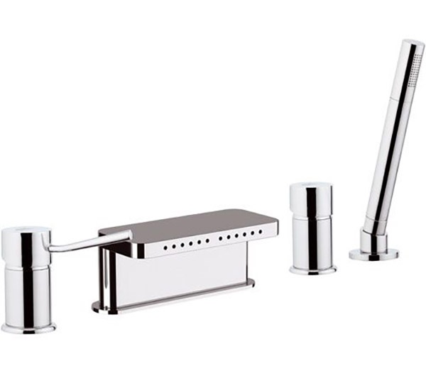 Remer Minimal Смеситель на борт ванны, каскадный излив многоструйный, лейка, шланг, цвет: cromo N06317MM