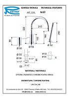 Remer Minimal Смеситель на борт ванны, излив 21,5 см, лейка 1 режим, шланг 150 см, цвет: oro lucido N072DO