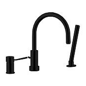 Remer Minimal Смеситель на борт ванны, излив 21,5 см, лейка 1 режим, шланг 150 см, цвет: nero opaco N07NO