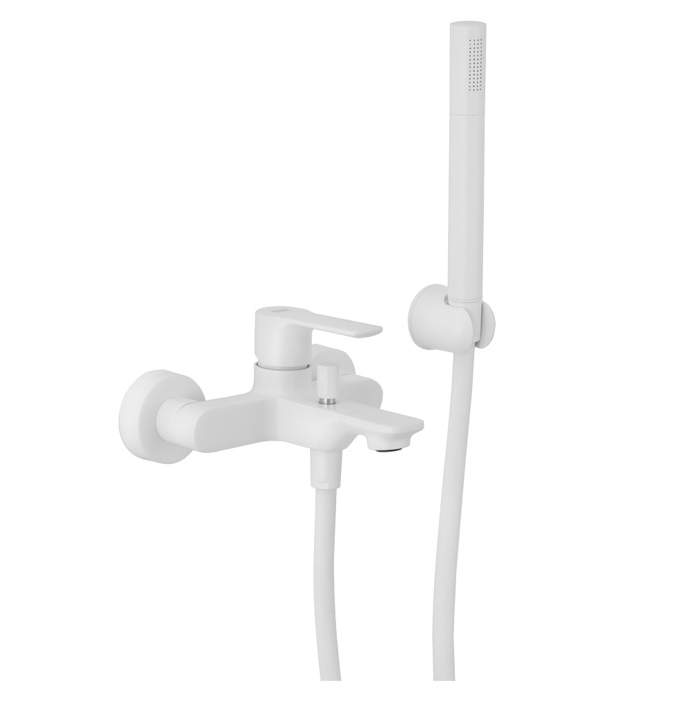 Remer Energy Смеситель для ванны с душем, лейка 4 вида струи, шланг 150 см, цвет: bianco opaco EY02BO