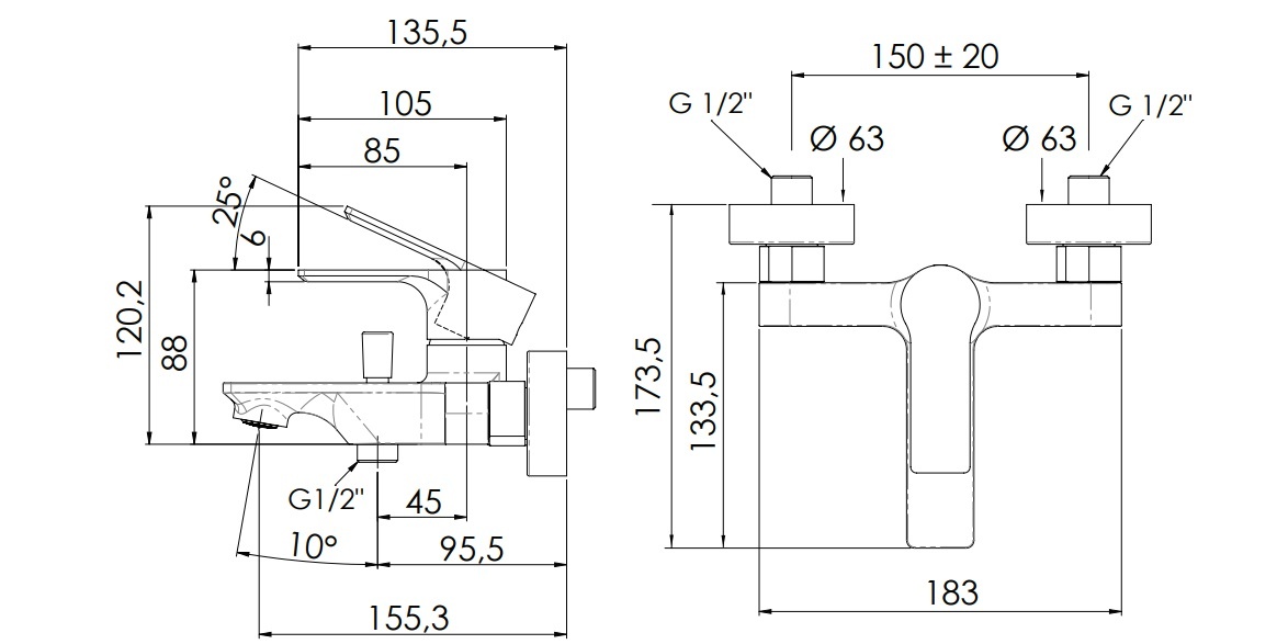 Remer Energy Смеситель для ванны с душем, лейка 4 вида струи, шланг 150 см, цвет: bianco opaco EY02BO