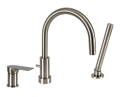 Remer Infinity Смеситель на борт ванны, излив 21,5 см, лейка, шланг 150 см, цвет: nichel spazzolato I07NP