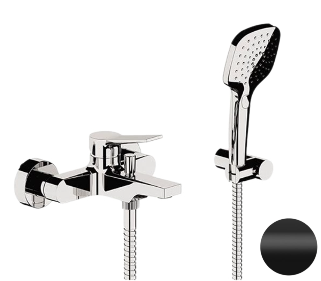 Remer Slash & Dot Смеситель для ванны с душем, лейка 3 вида струи, шланг 150 см, цвет: nero opaco SL02NO