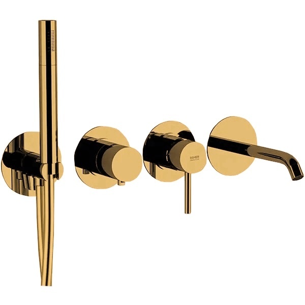 Remer X Style Смеситель для ванны, излив, лейка 1 режим, со скрытой частью, цвет: oro spazzolato X96S03ROXXBG