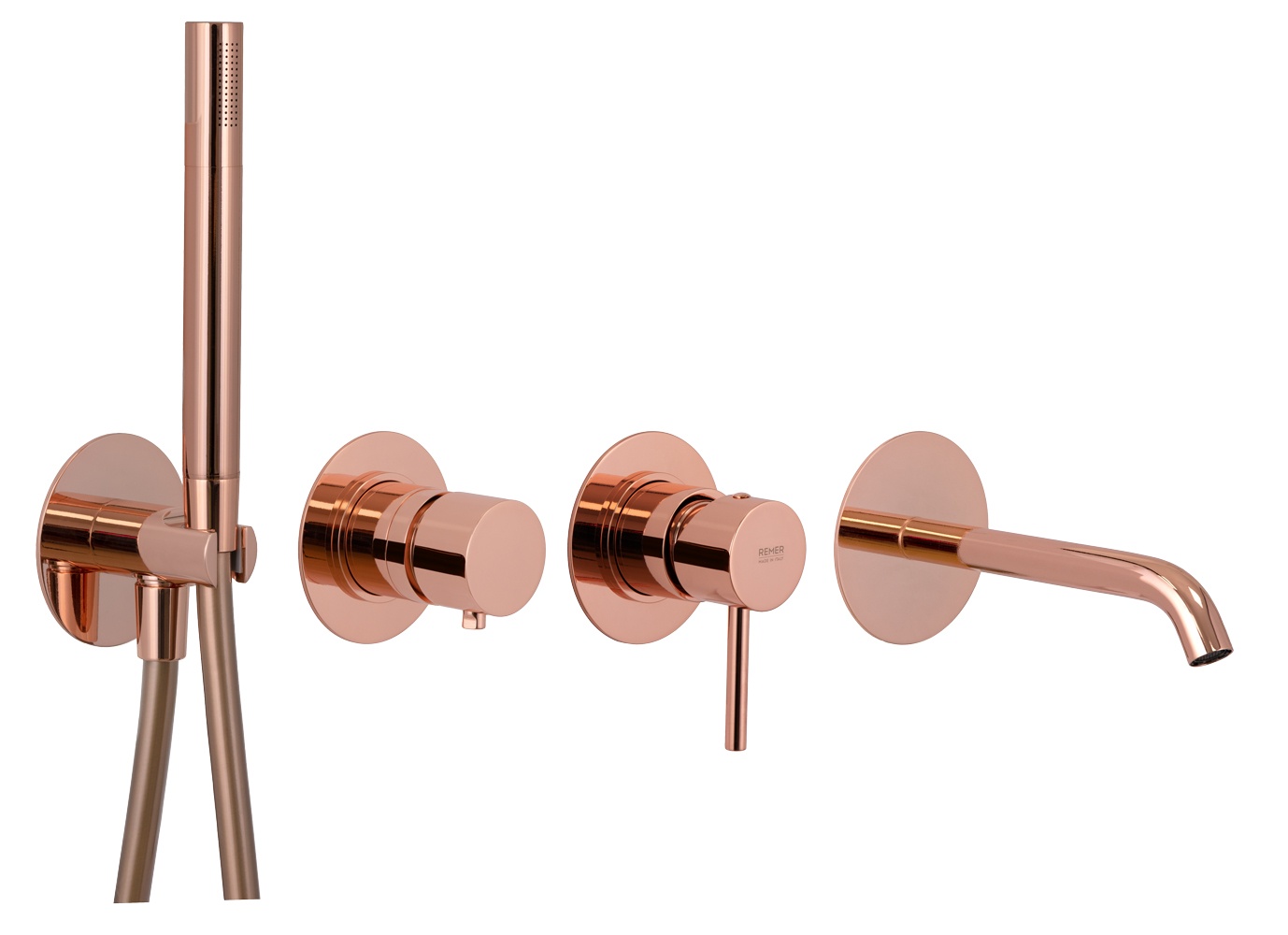 Remer X Style Смеситель для ванны, излив, лейка 1 режим, со скрытой частью, цвет: rame lucido X96S03ROXXRL