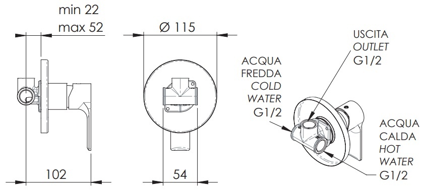Remer Energy Смеситель для душа встраиваемый, 1 потребитель, с скрытой частью, цвет: bianco opaco EY30BO