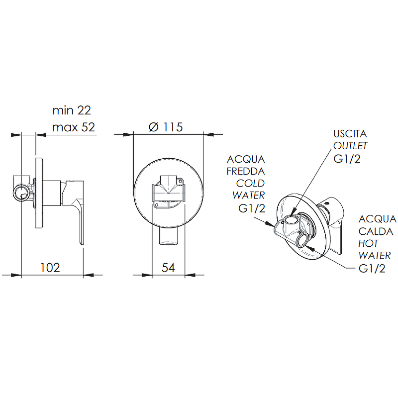 Remer Energy Смеситель для душа встраиваемый, 1 потребитель, цвет: nichel spazzolato EY30NP