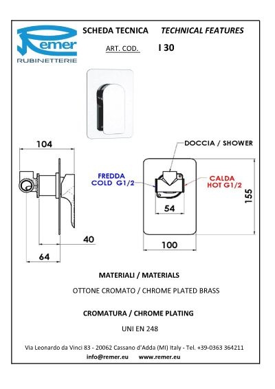 Remer Infinity Смеситель для душа встраиваемый 1 потребитель, с скрытой частью, цвет: vecchio ottone I30VO