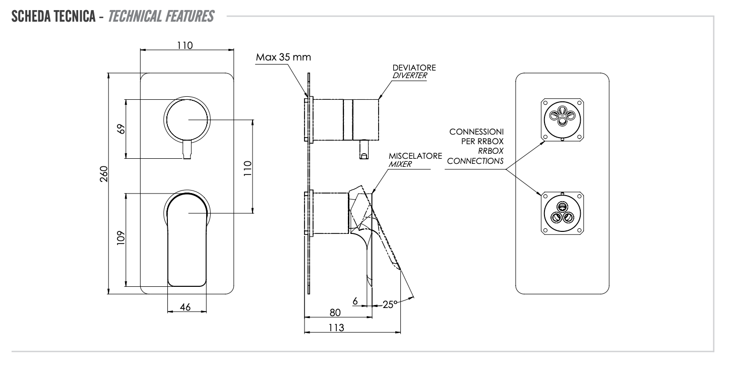 Remer Infinity Смеситель для ванны встраиваемый, 3 потребителя, внешняя часть, цвет: vecchio ottone I93KBVO