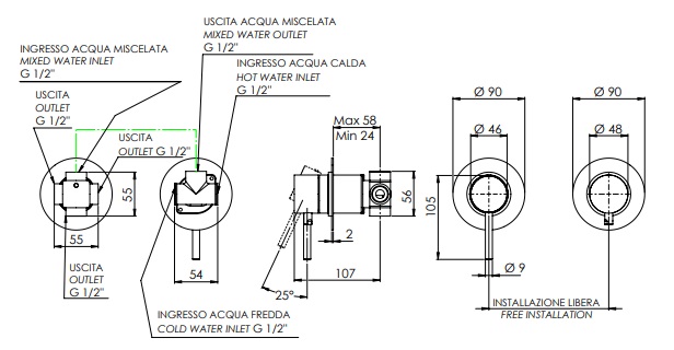 Remer X Style Смеситель для ванны встраиваемый 3 потребителя, с скрытой частью, цвет: oro spazzolato X96D3BG