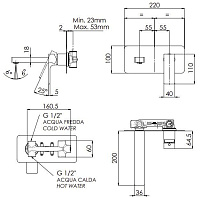Remer Absolute Смеситель для раковины встраиваемый, излив 20 см, цвет: nichel spazzolato AU15NP