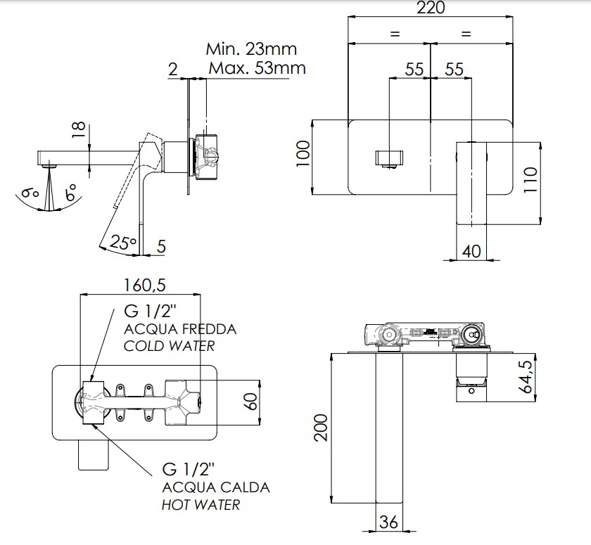 Remer Absolute Смеситель для раковины встраиваемый, излив 20 см, цвет: vecchio ottone AU15VO