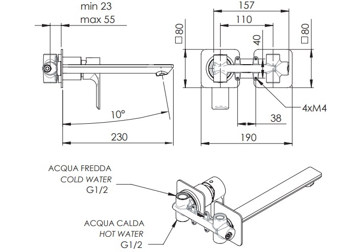 Remer Energy Смеситель для раковины, излив 23 см, с внутренней частью, цвет: bianco opaco EY15PLBO