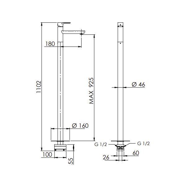 Remer Energy Смеситель для раковины напольный, д/к, излив 18 см, цвет: nero opaco EY18NO