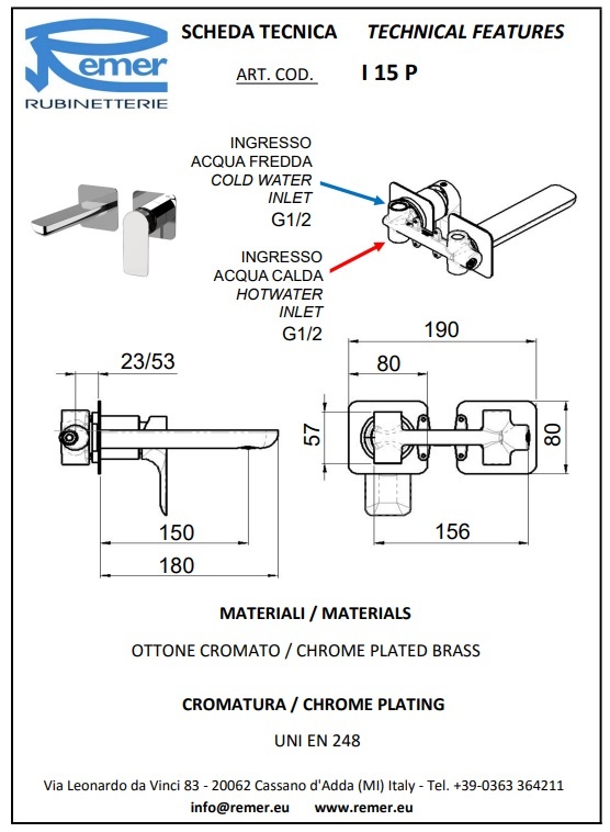 Remer Infinity Смеситель для раковины, с внутренней частью, цвет: vecchio ottone I15PVO