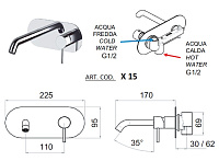 Remer X Style Смеситель для раковины без д/к, излив 16 см, с внутренней частью, цвет: oro spazzolato X15BG