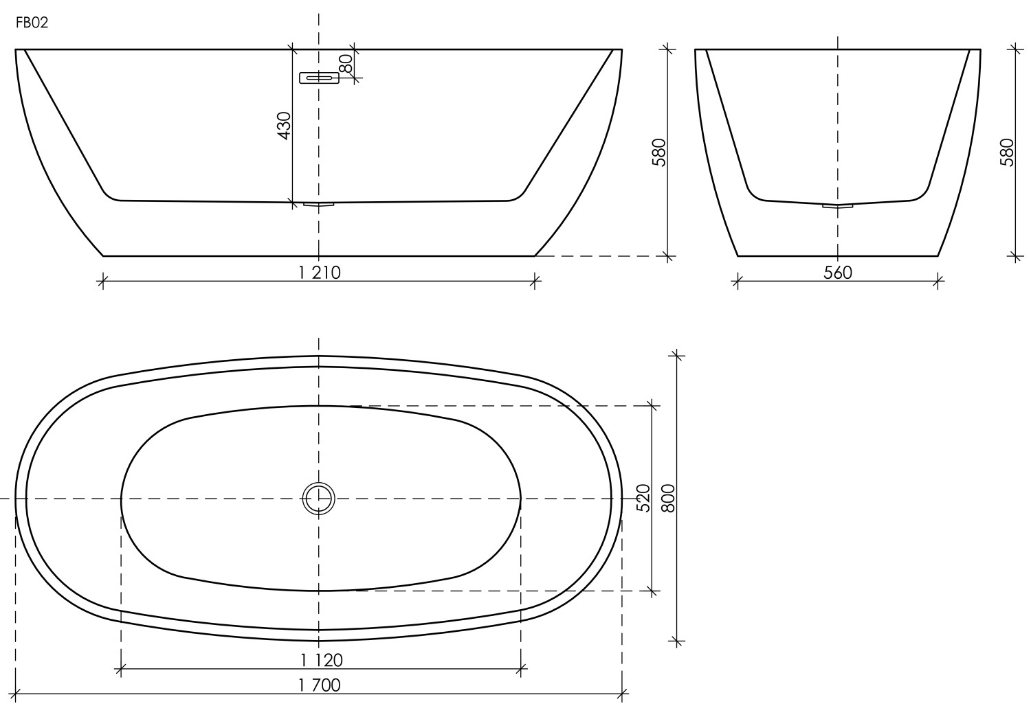 Sancos Flo Акриловая ванна отдельностоящая 170x80x58h см, цвет: белый FB02
