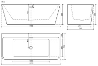 Sancos Square Акриловая ванна пристенная 170x75x58h см, цвет: белый FB14
