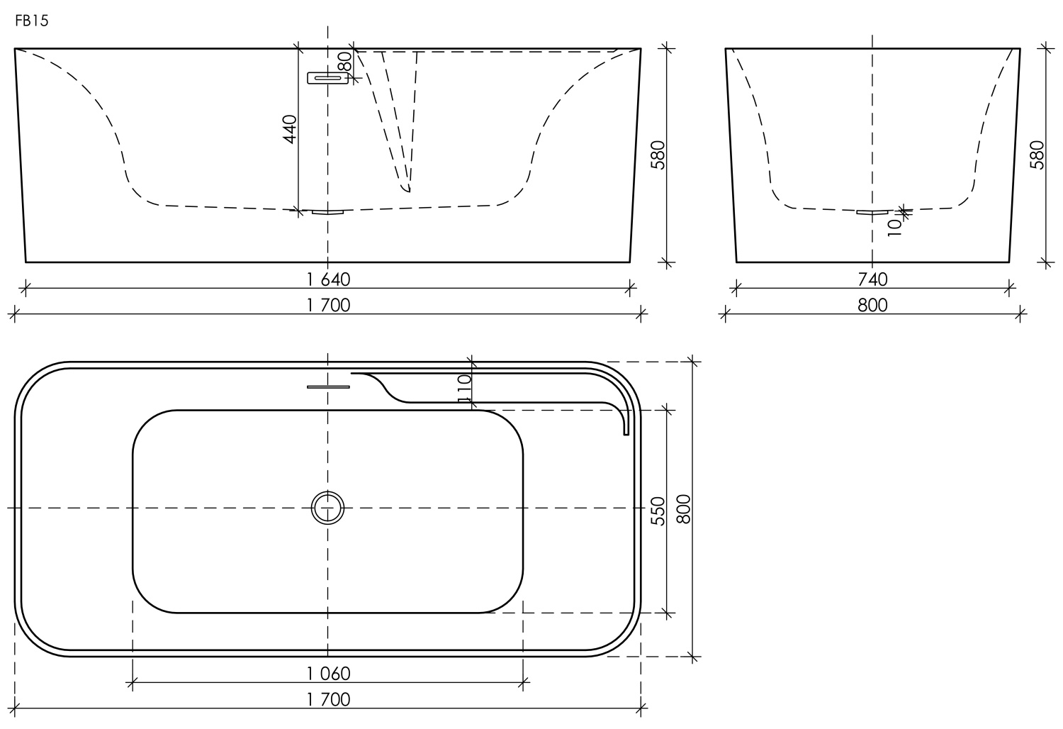 Sancos Sigma Акриловая ванна отдельностоящая 170x80x58h см, цвет: белый FB15