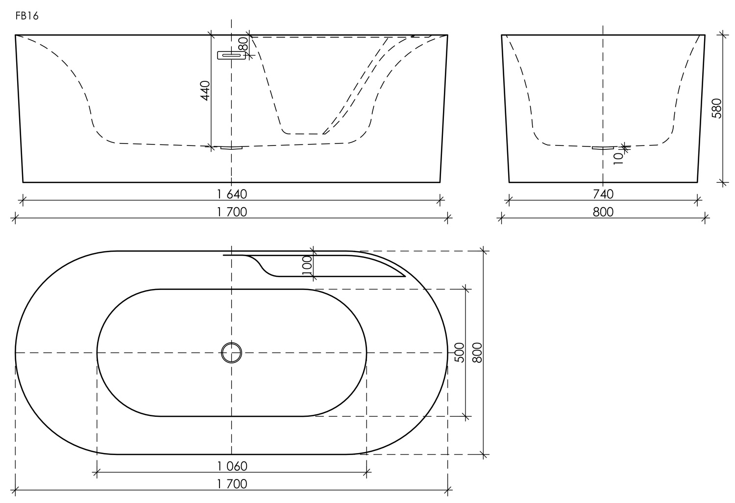 Sancos Omega Акриловая ванна отдельностоящая 170x80x58h см, цвет: белый FB16