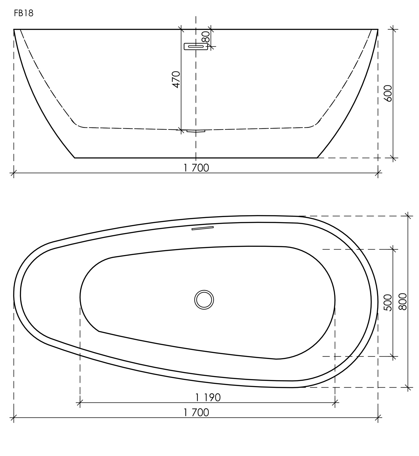 Sancos Avocado Акриловая ванна отдельностоящая 170x80x60h см, цвет: белый FB18