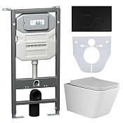 Ceramicanova Metric Комплект: инсталляция, унитаз, кнопка, шумоизоляция, цвет: черный матовый CN3007_1001B_1000