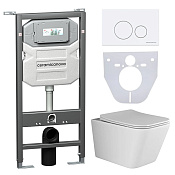 Ceramicanova Metric Комплект: инсталляция, унитаз, кнопка, шумоизоляция, цвет: белый глянцевый CN3007_1001W_1000