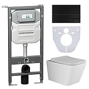 Ceramicanova Metric Комплект: инсталляция, унитаз, клавиша, шумоизоляция, цвет: черный матовый CN3007_1002B_1000