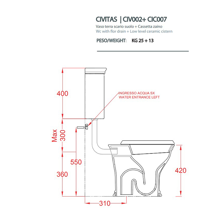 ArtCeram Civitas Бачок для унитаза низкий, без механизма, цвет: grigio acquarello CIC007 34 00