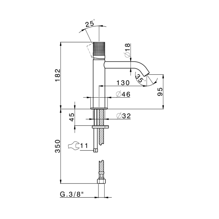 Cisal X32 Смеситель для раковины, без донного клапана, длина излива 13 см, цвет: inox X1000504D1