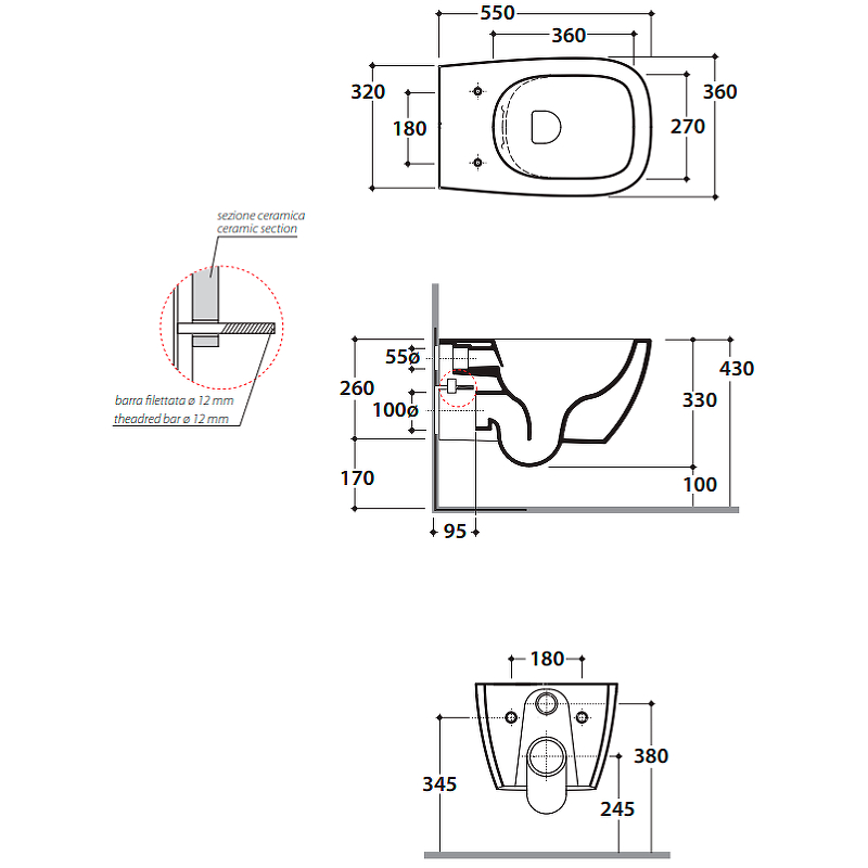 Globo Genesis Унитаз подвесной безободковый, с креплением 36x55 см, цвет: perla матовый GNS02PA
