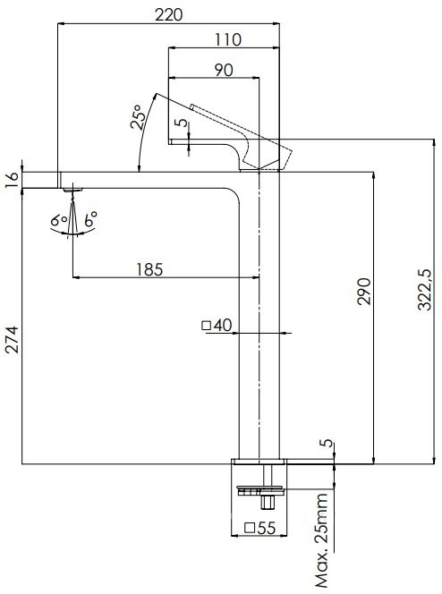 Remer Absolute Смеситель для раковины, с донным клапаном, высота излива 27,4 см, цвет: cromo AU10L