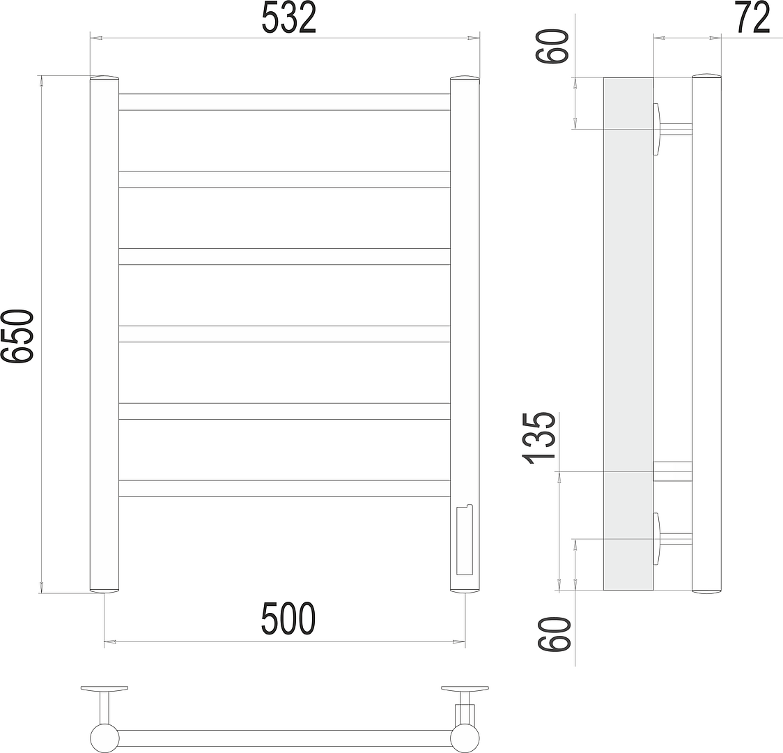 Terminus Аврора Полотенцесушитель электрический 53,2x65h, цвет: хром 4670078531155