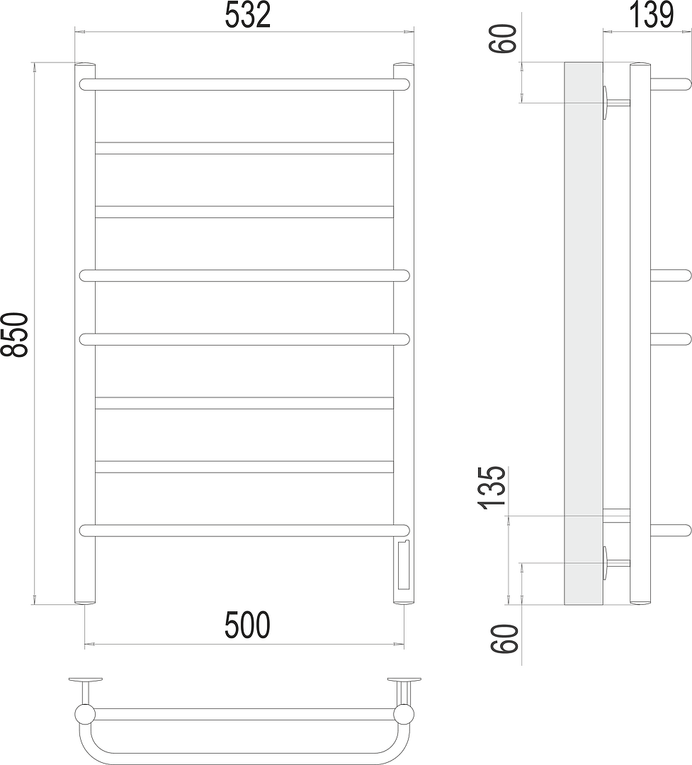 Terminus Евромикс Полотенцесушитель электрический 53,2x85h, цвет: хром 4670078531292