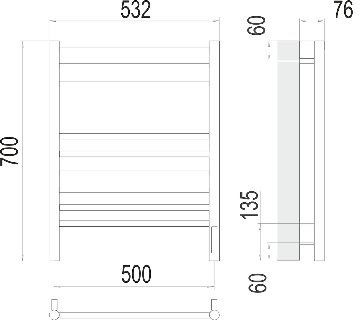 Terminus Аврора Полотенцесушитель электрический 53,2x70h, цвет: хром 4670078527240