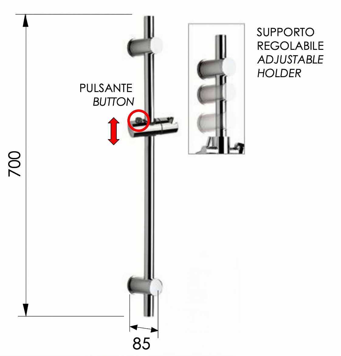 Remer Душевая штанга 70 см, цвет: cromo 317N