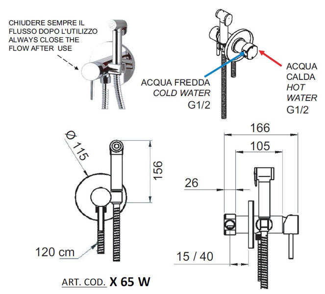 Remer X Style Гигиенический душ со смесителем, шланг, с встраиваемой частью, цвет: oro spazzolato X65WBG