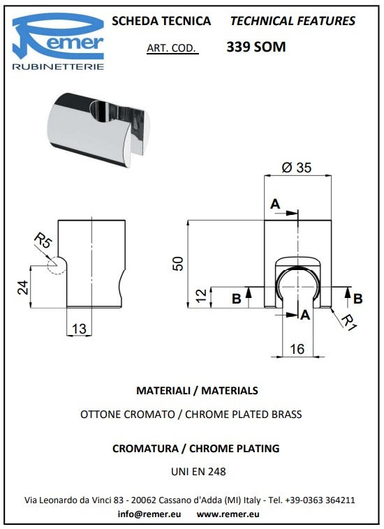 Remer Держатель ручного душа, цвет: cromo 339SOM