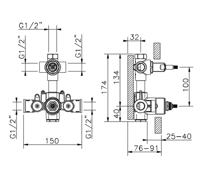 Cisal Встраиваемая часть термостатического смесителя для душа на 3 потребителя ZA01920104