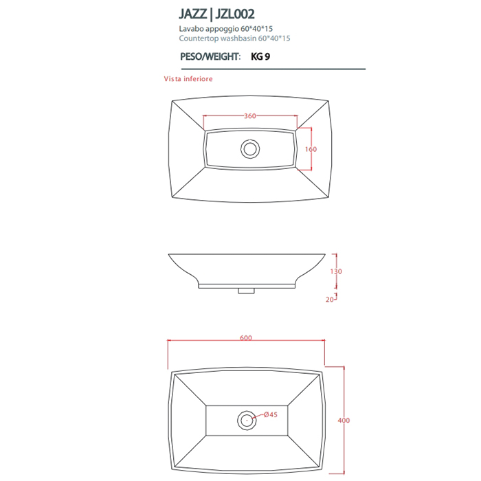 ArtCeram Jazz Раковина чаша 60x40x15h см, без перелива, цвет: matt white JZL002 05 00