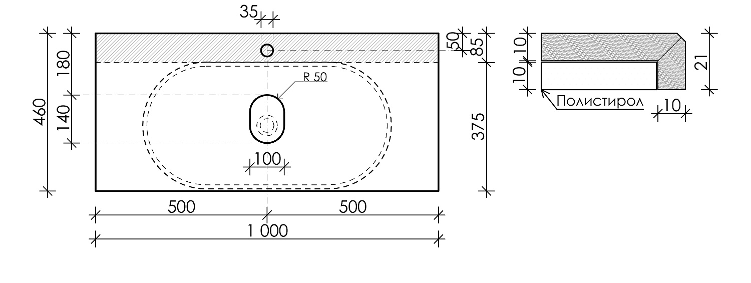 Sancos Столешница для мебели из керамогранита, размер 100х46 см, цвет: креман TT100A2X